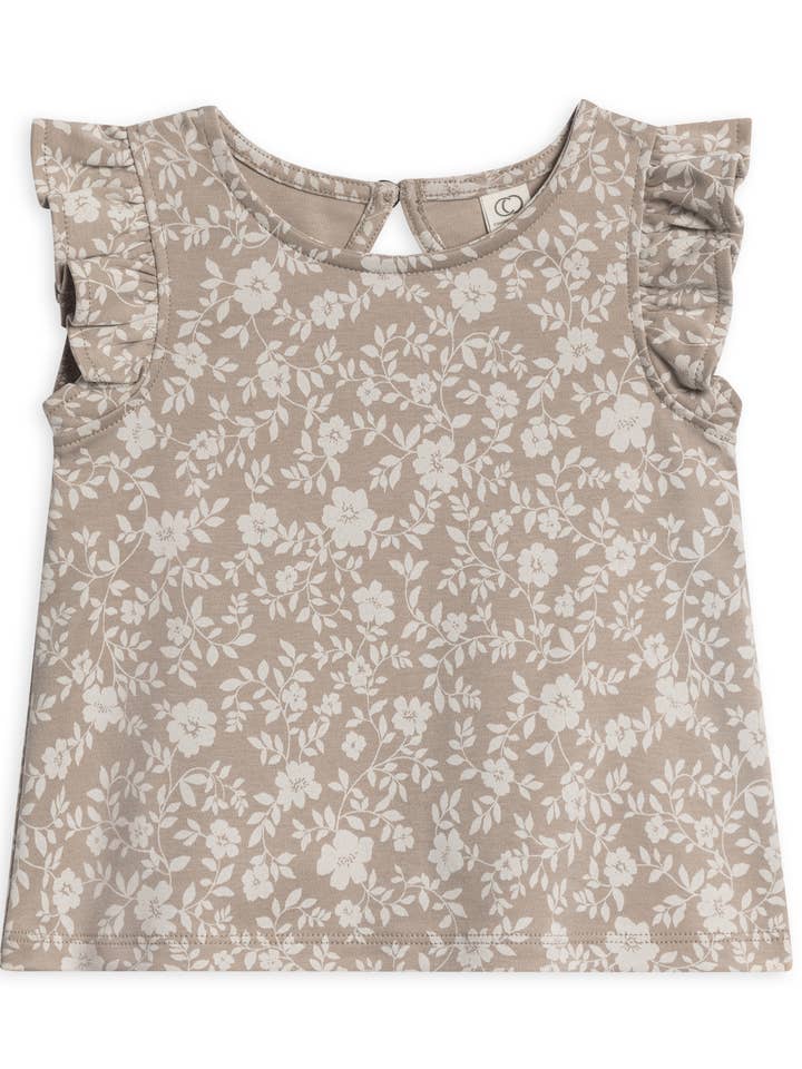 Organic Ella Ruffle Sleeve Tank - Nicola Floral / Beige for wholesale by Colored Organics