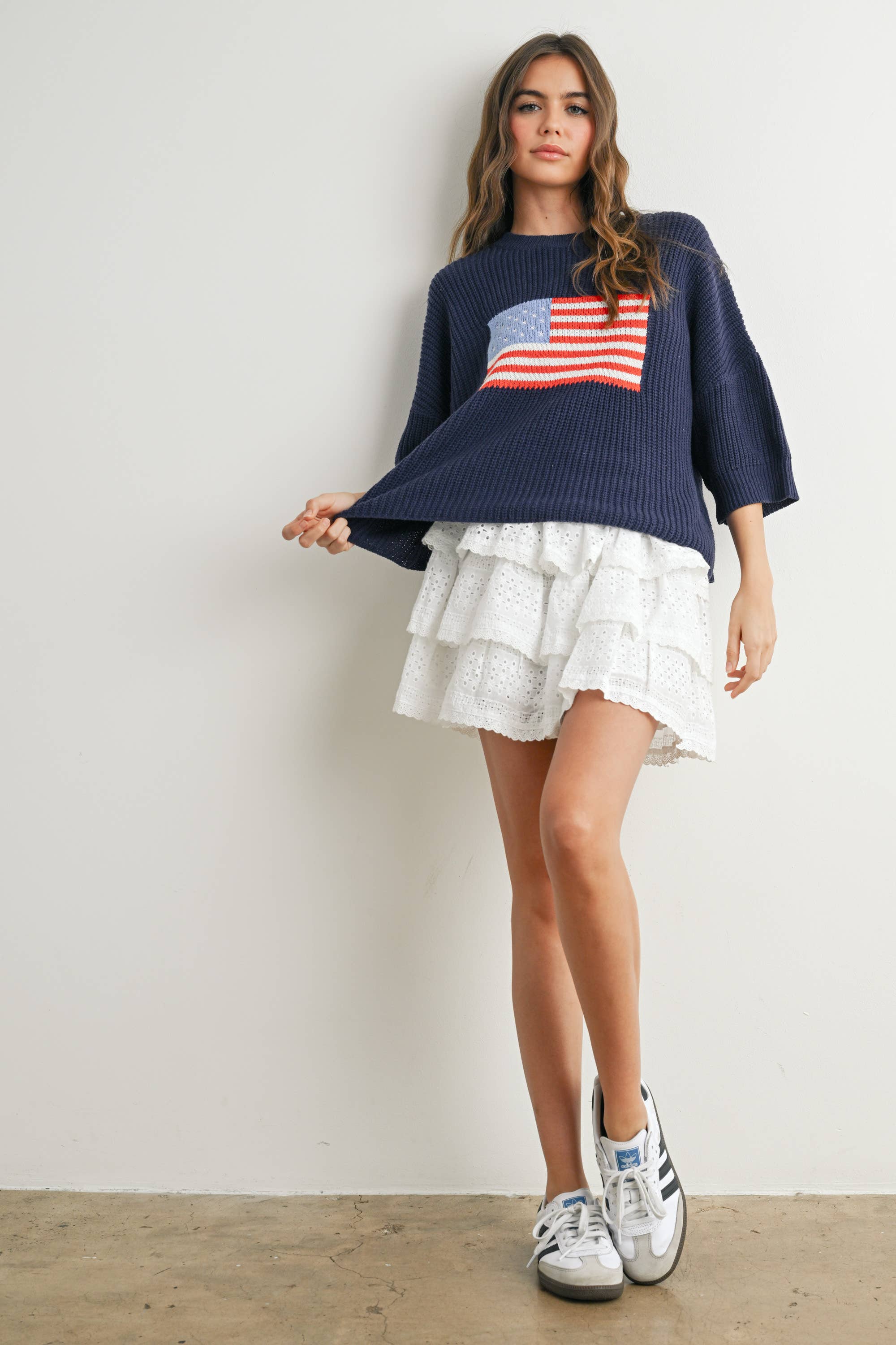 BUTTERMELON – Pulôver - Mulher por atacado – Suéter de tricô com estampa de bandeira - BMW769110