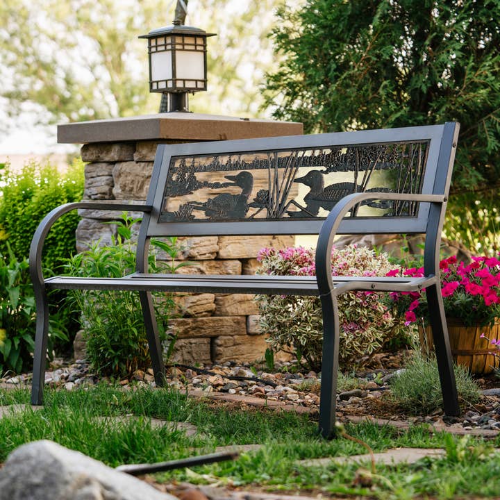 Loon Bench (2-tone steel) for wholesale by Painted Sky Designs