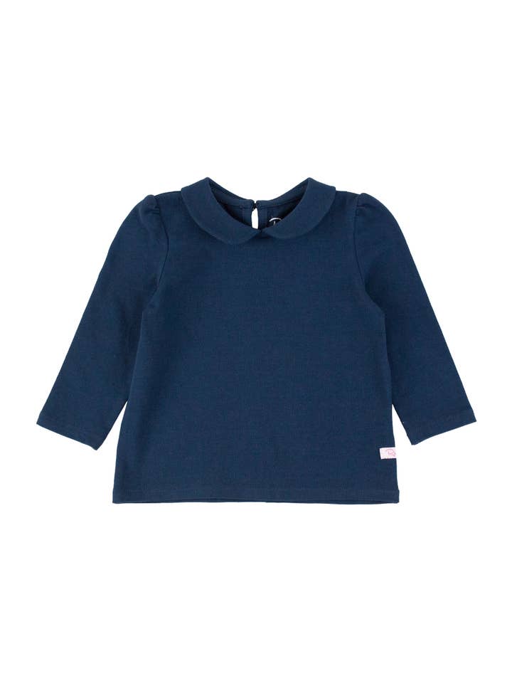Girls Dark Navy Peter Pan Collar Long Sleeve Top for wholesale on Faire