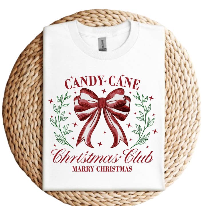 Candy Cane Christmas Club Glædelig Jul Grafisk T-shirt for engroshandel hos Londas Tees and Tumblers