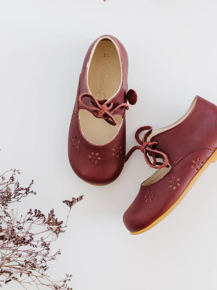 NU Flower - Baby Girl Booties, Brown Leather Baby Toddler for wholesale by Pabucun Nu