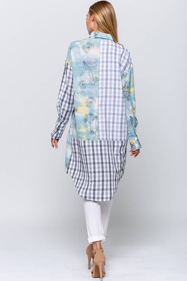 QMP Moda - Wholesale Dress - Women's - PATTERN BLOCKED SHIRT DRESS     5