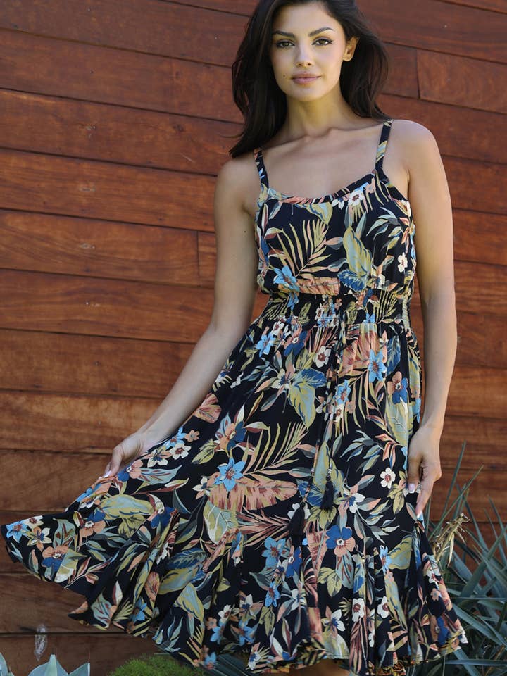 E1S42-A878 VESTIDO DE SOL ESTAMPADO COM CABRAS por atacado de Nostalgia