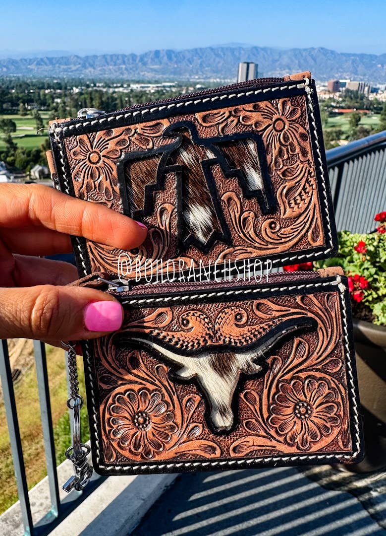 Boho Ranch Shop - Wholesale Wallet - Women's - Longhorn Freebird Western Cowhide Leather Keychain Wallet3