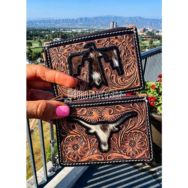 Boho Ranch Shop - Wholesale Wallet - Women's - Longhorn Freebird Western Cowhide Leather Keychain Wallet3