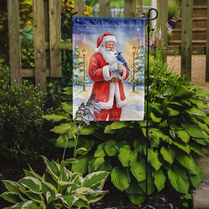 Blue Jay with Santa Claus Garden Flag FNT1172 for wholesale by Caroline's Treasures