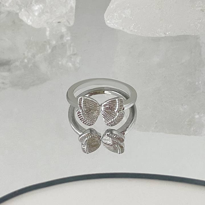 Tourtiwi - Wholesale Band/Stacked Ring - Elegant Silver & Gold Tone Butterfly Motif Rings