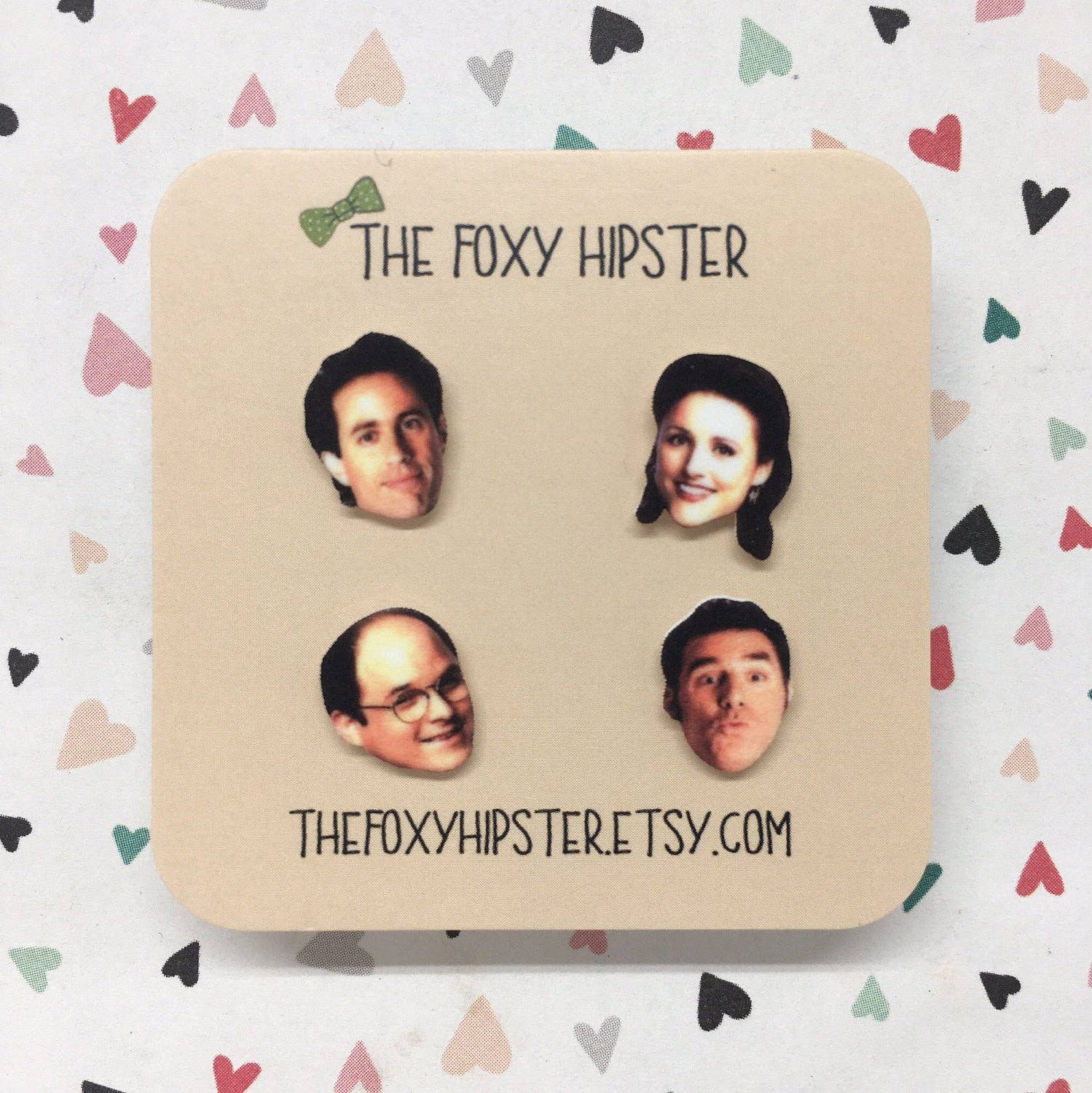 The Foxy Hipster - Venta al por mayor Pendientes de botón/aretes de poste - Pendientes Seinfeld para mezclar y combinar1