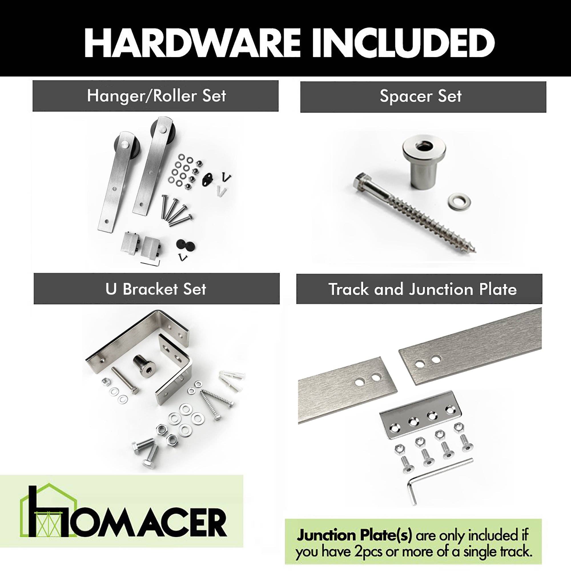 Homacer INC - Wholesale Knob/Pull - Double Track U-Shape Bypass Sliding Barn Door Hardware Kit - Straight Design Roller2