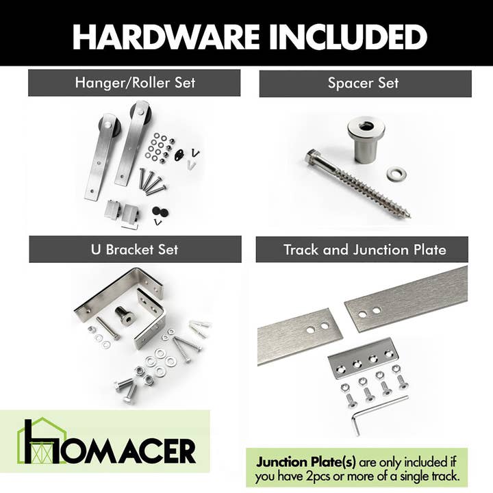 Homacer INC - Wholesale Knob/Pull - Double Track U-Shape Bypass Sliding Barn Door Hardware Kit - Straight Design Roller2