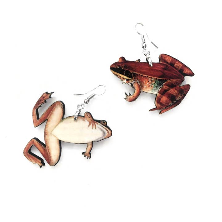 Boucles d'oreilles grenouille rouge - Bijoux animaux d'Halloween - Bois découpé au laser pour la vente par Toad Hill Farm
