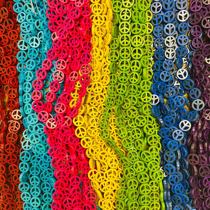 The Bead Bazaar - Wholesale Beads - 26 Colorful Peace Sign Beads, Bright Peace Sign Accent Beads, Teal Peace Sign Spacer Beads, Kids DIY Jewelry, Blue Peace Sign Bead For Beading
