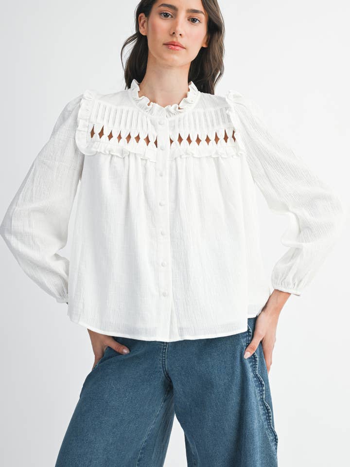 BLOUSE WITH RUFFLED COLLAR - CET26251A for wholesale by Camellia