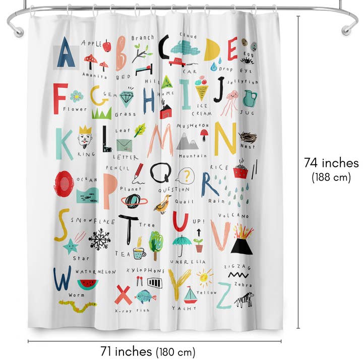 Americanflat - Wholesale Shower Curtain - Hand Drawn Alphabet Shower Curtain - 100% Polyester