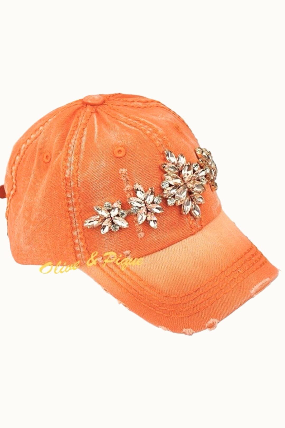 Olive & Pique - Wholesale Baseball Cap - Women's - Bejeweled Bling Glitz Distressed Cap, Adjustable14