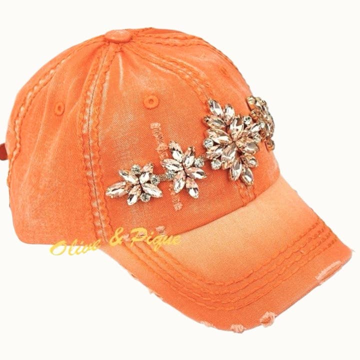 Olive & Pique - Wholesale Baseball Cap - Women's - Bejeweled Bling Glitz Distressed Cap, Adjustable14
