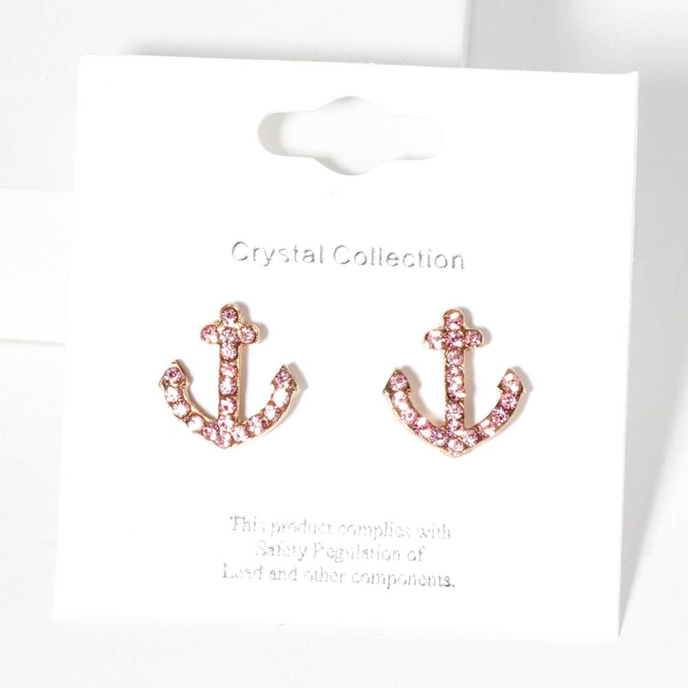 Sensibling Corp. - Venta al por mayor Pendientes de botón/aretes de poste - Pendientes de botón con ancla pavimentada de cristal de imitación.45