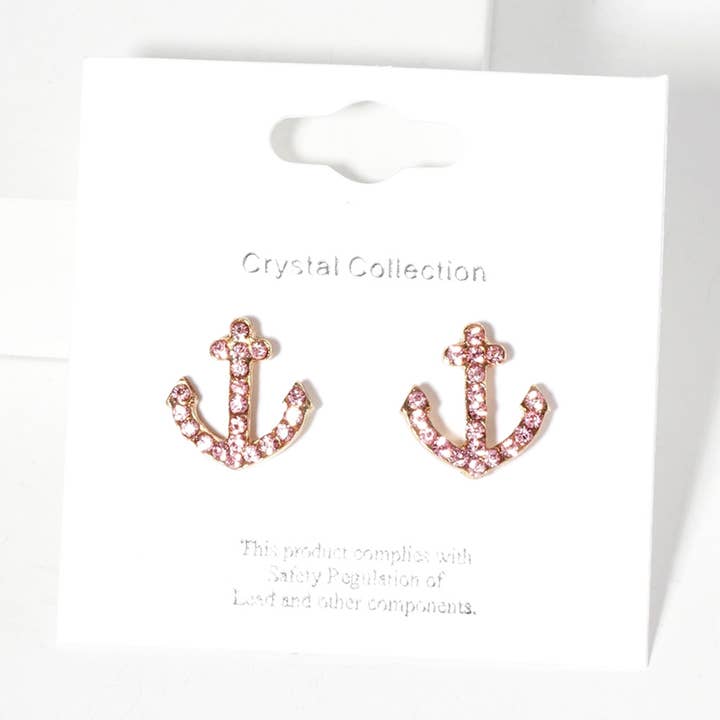 Sensibling Corp. - Venta al por mayor Pendientes de botón/aretes de poste - Pendientes de botón con ancla pavimentada de cristal de imitación.45