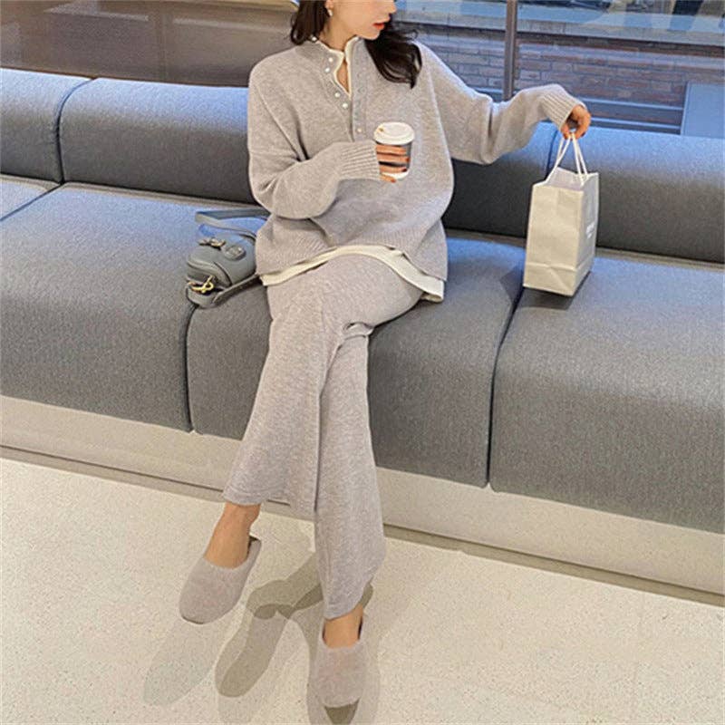 Marayn - Wholesale Lounge Set - Women's - Chic Knit Sweater  WideLeg Pants Autumn Set6