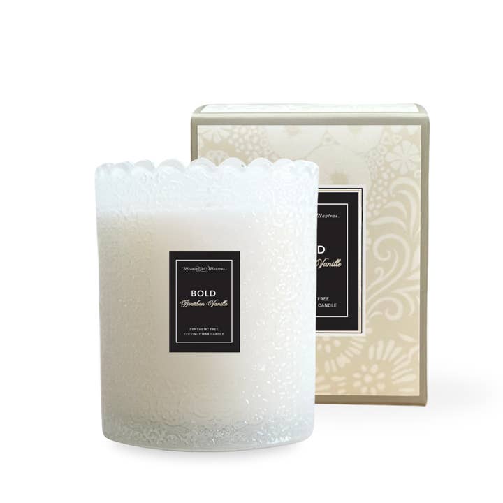 Meaningful Mantras - Wholesale Jar/Filled Candle - Bold Bourbon Vanille Natural Candle 8oz Kaia