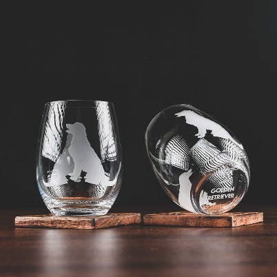 Greenline Goods - Wholesale Wine Glass - Golden Retriever Etched Stemless Wine Glasses5