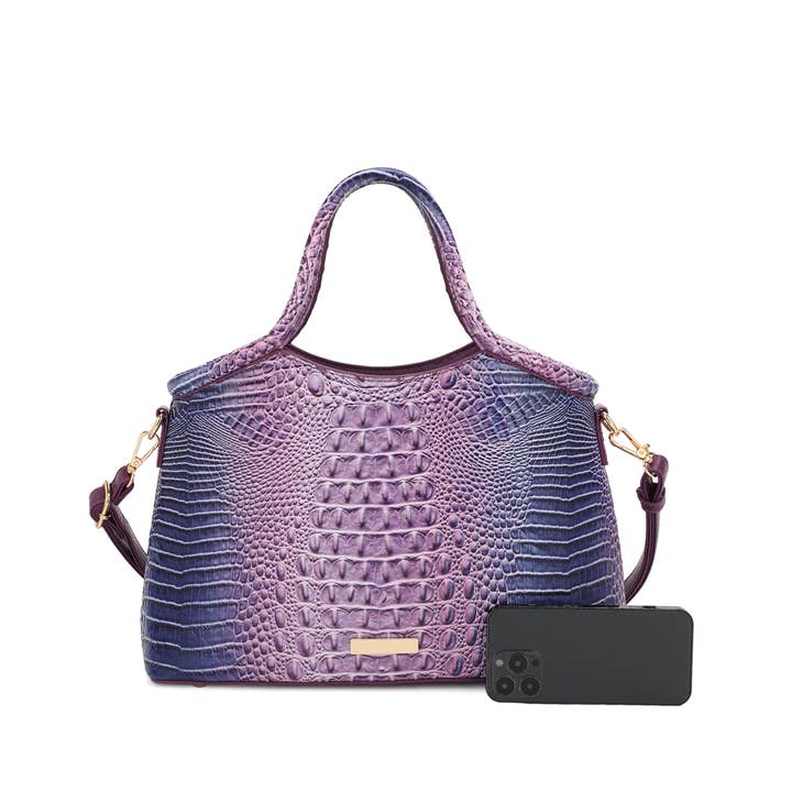 KAYLA+AVA - Wholesale Satchel - Women's - SERENDIPITY CROC EMBOSSED OMBRE SATCHEL SET WITH WALLET