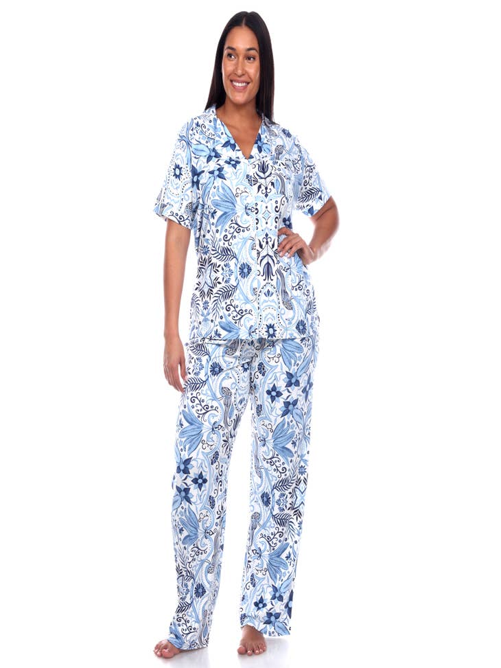 Plus Size Cute Pajamas Set, Women's Plus Cloud Print Long Sleeve Round Neck  Tee & Pants Lounge Two Piece Set