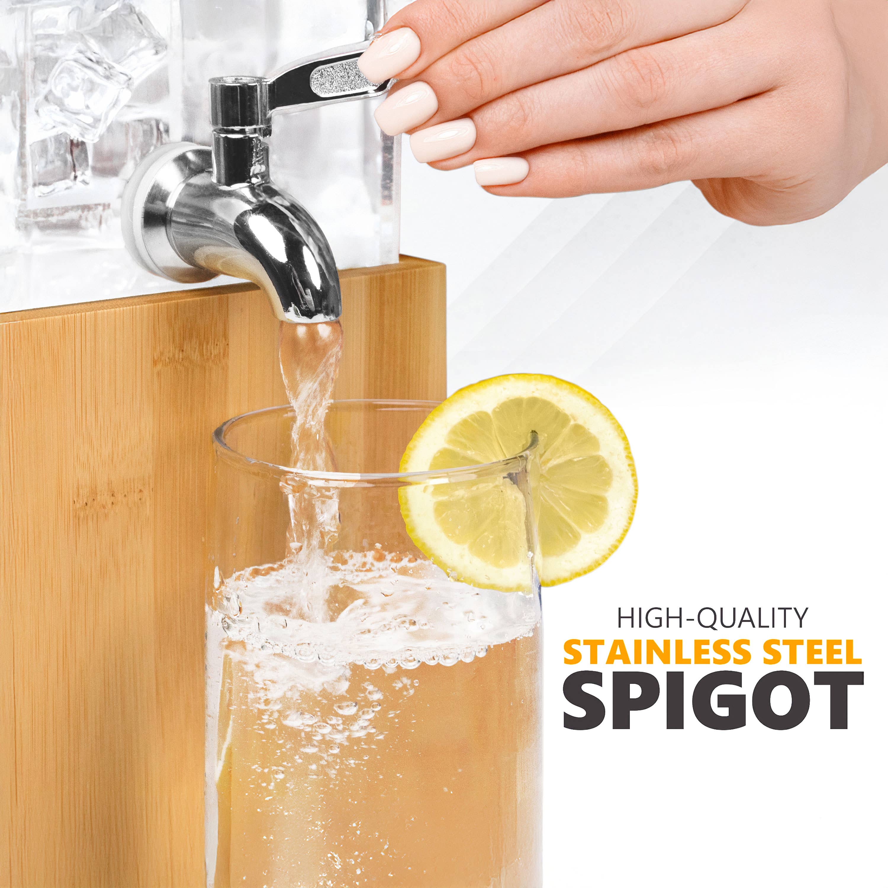 KSESTOR - Wholesale Drink Dispenser - Acrylic Beverage Dispenser with Bamboo Stand - 1.25 GALLON1