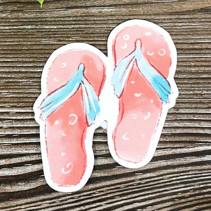 Handmade by Marlayna - Wholesale Sticker - Watercolor Beach Flip Flops, Die Cut Vinyl Sticker, Boho Fun, Water Resistant, Summer Time0