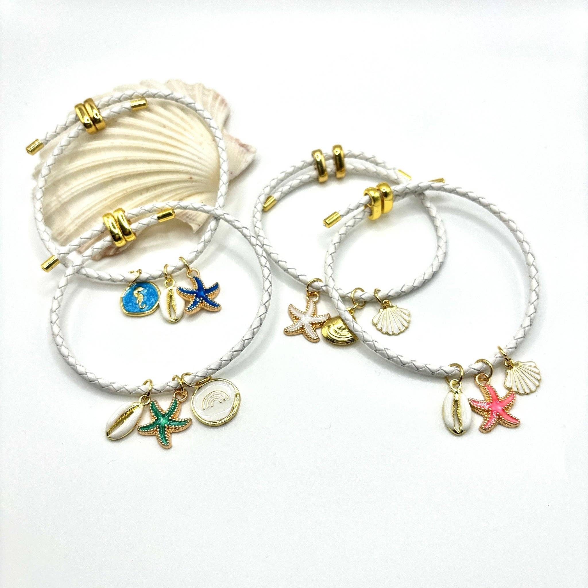 OE! - Vendita all'ingrosso Braccialetto con ciondolo/pendente - STELLE - bracciale regolabile in pelle bianca con ciondoli2