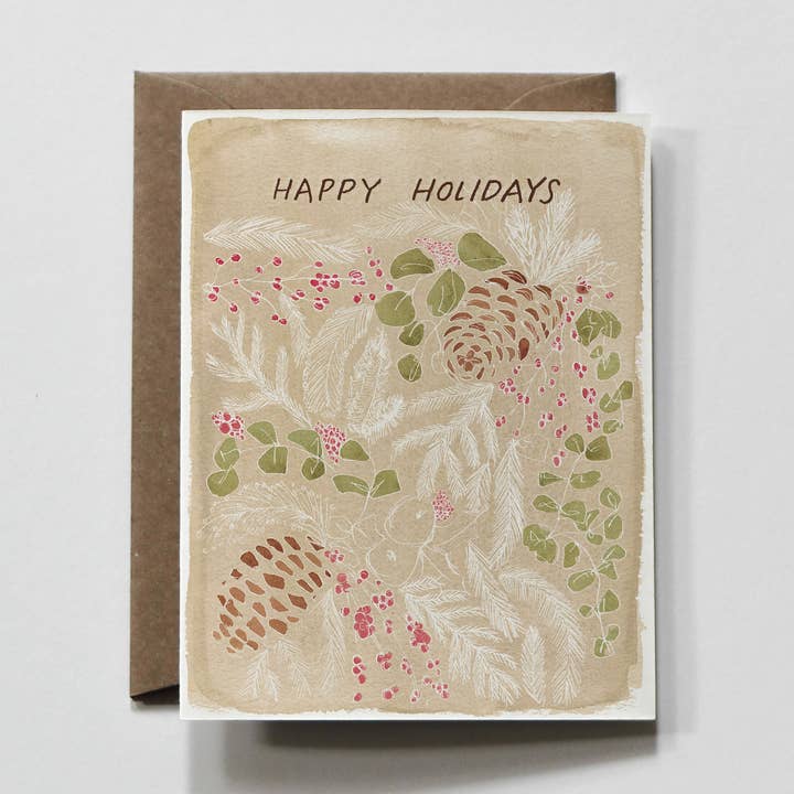 Holiday Wash | Winter Foliage Doodle Holiday Greeting Card for wholesale by everglow handmade