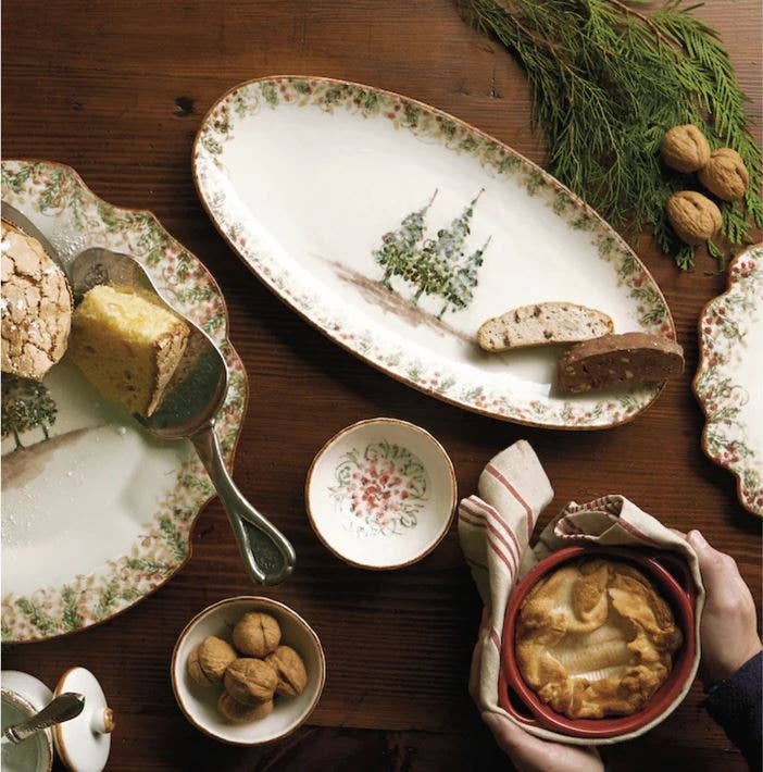 Arte Italica & Crown Linen Designs - Wholesale Platter - Natale Long Oval Platter - Christmas1