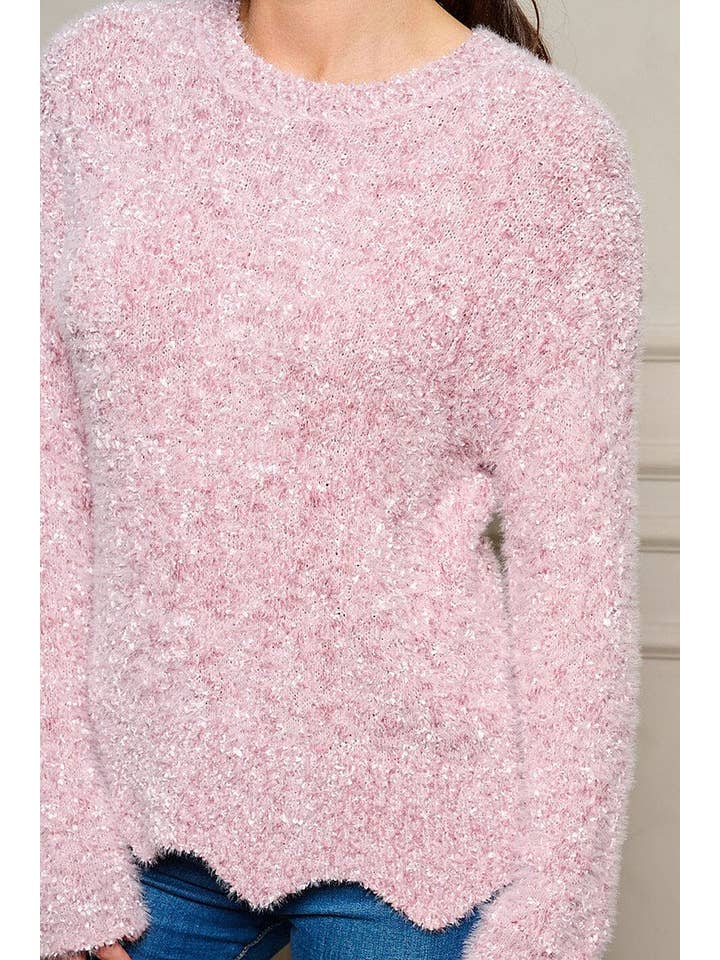 ROUSSEAU - Wholesale Knit Sweater - Women's - LONG SLEEVE FUZZY PULLOVER SWEATER