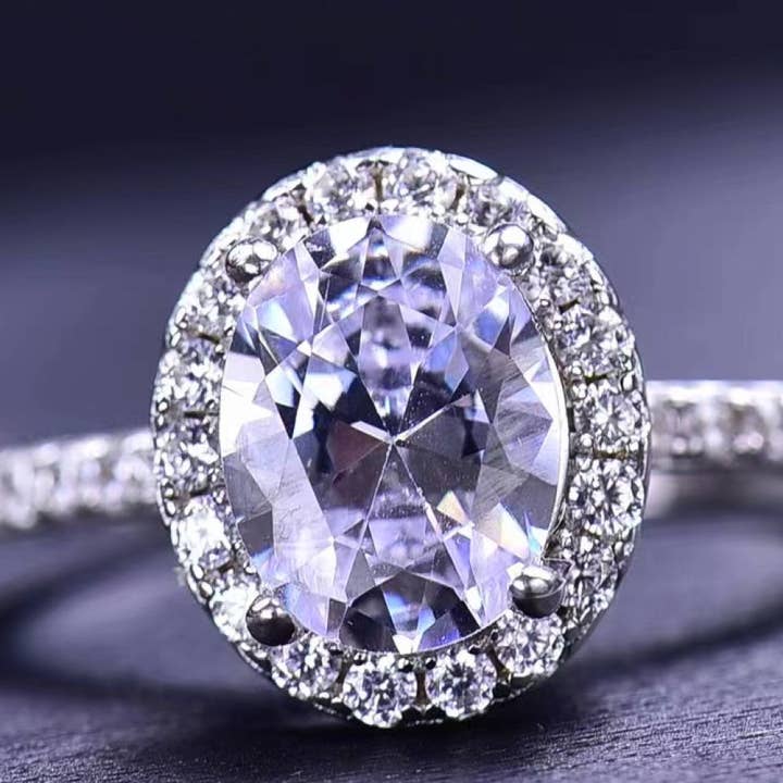 White 2 Carat Oval-Cut Moissanite Ring (Platinum Over Pure Sterling Silver) for wholesale on Faire4