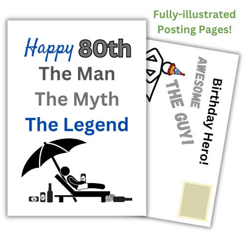 Happy 80th Poolside Birthday Card for him for wholesale by Bare Cards