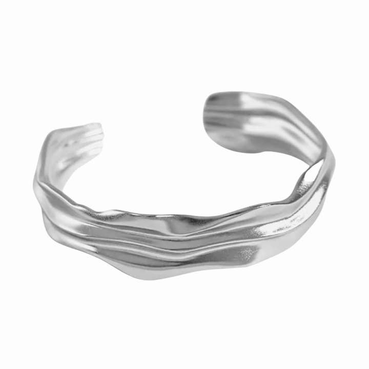 Brede organische zilveren verstelbare manchet voor wholesale door Jak & Fox