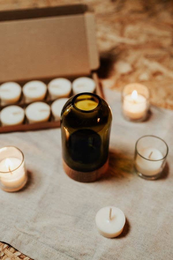 Old Green – wholesale Candle holder – Rustic Wood & Recycled Olive Green Glass Dome5