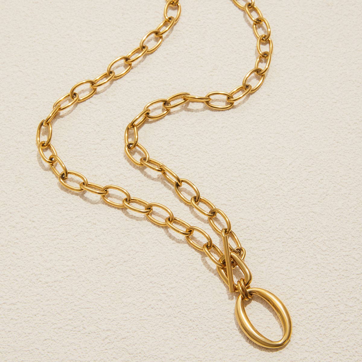 Misgraceful - Wholesale Pendant/Charm Necklace - Long Gold Oval Pendant Necklace1