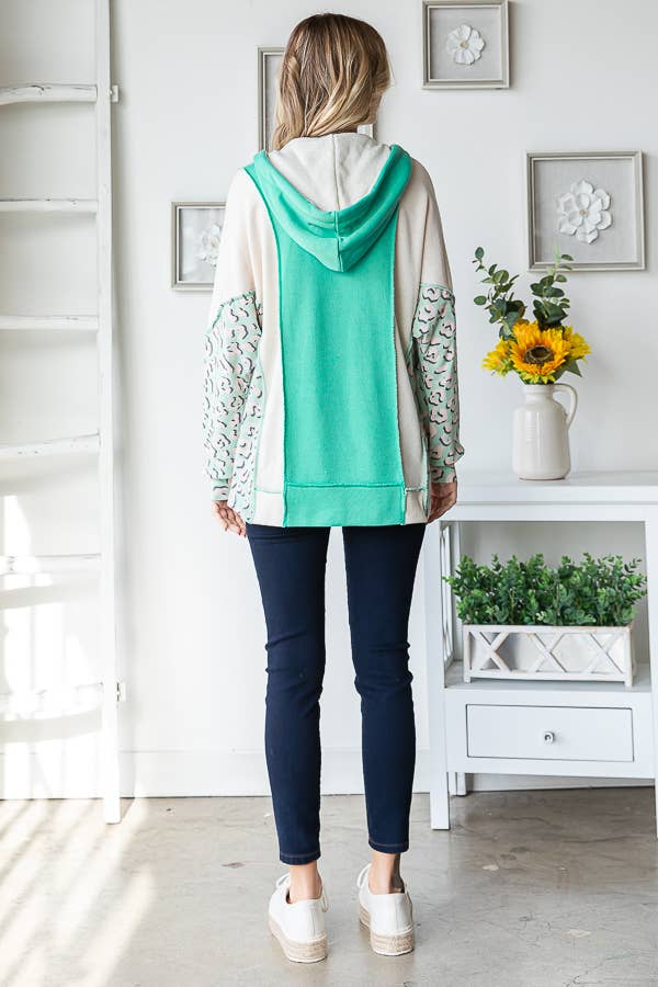 7th Ray – Hoodie – Mulher por atacado – Camisola com Capuz e Cordão, Decote em V, com Blocos de Cor e Patchwork T54259