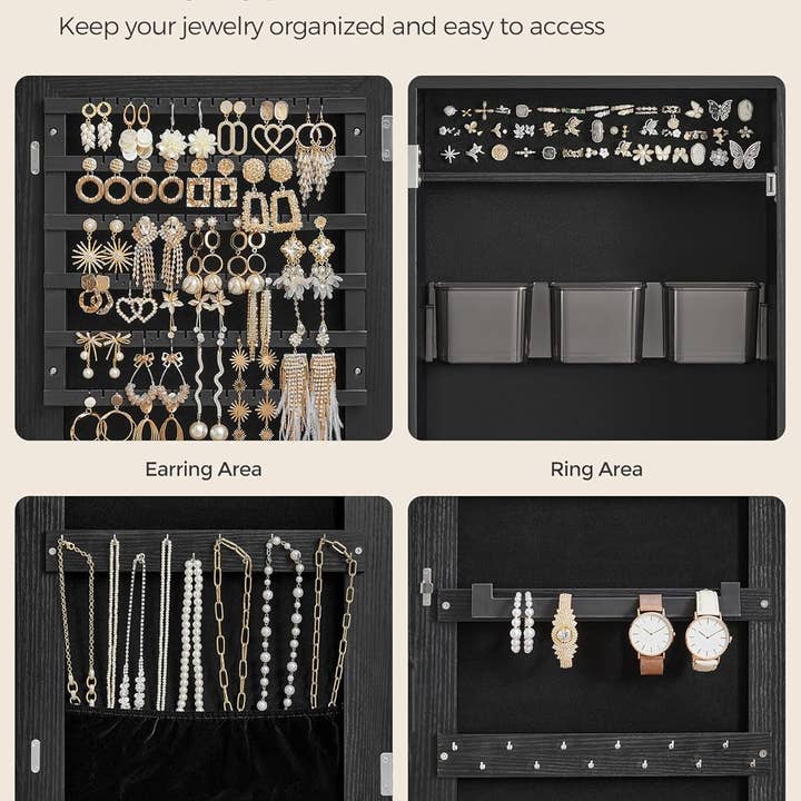 Black Mirror Jewelry Cabinet Armoire Wall Mounted Lockable for wholesale on Faire4