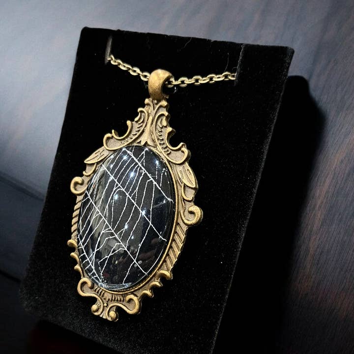 Real Spiderweb Large Filigree Cabochon Antique Brass for wholesale by Hell Kitten RVA