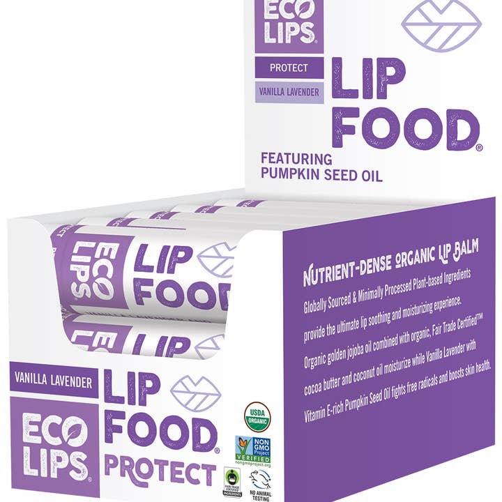 Lip Food Lip Balm 15-ct display for wholesale by Eco Lips & Bug Soother