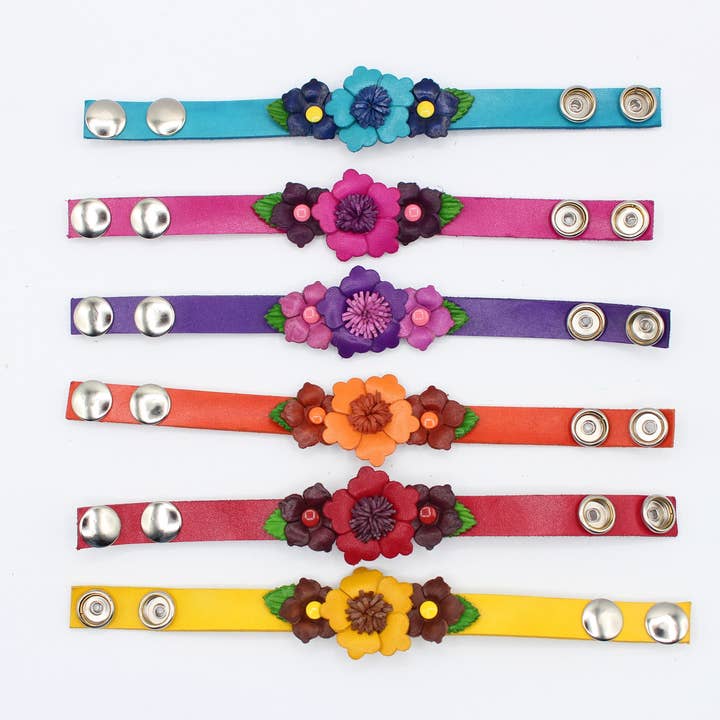 Sunflower Handmade leather inc - Wholesale Cuff Bracelet - as0001-3 12 pcs Bright leather flower bracelets Assorted7
