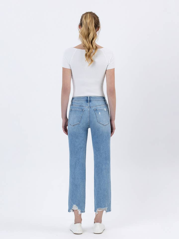 BOATLOAD HIGH RISE DISTRESSED HEM CROP STRAIGHT JEANS F6039 for wholesale on Faire