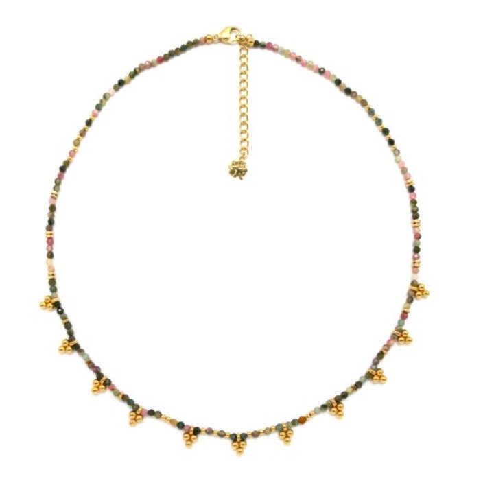 Collana Corta con Tre Mini Sfere di Pietra Tormalina -Collezione French Flair- N2-2322 per la vendita all'ingrosso da parte di LIZOU