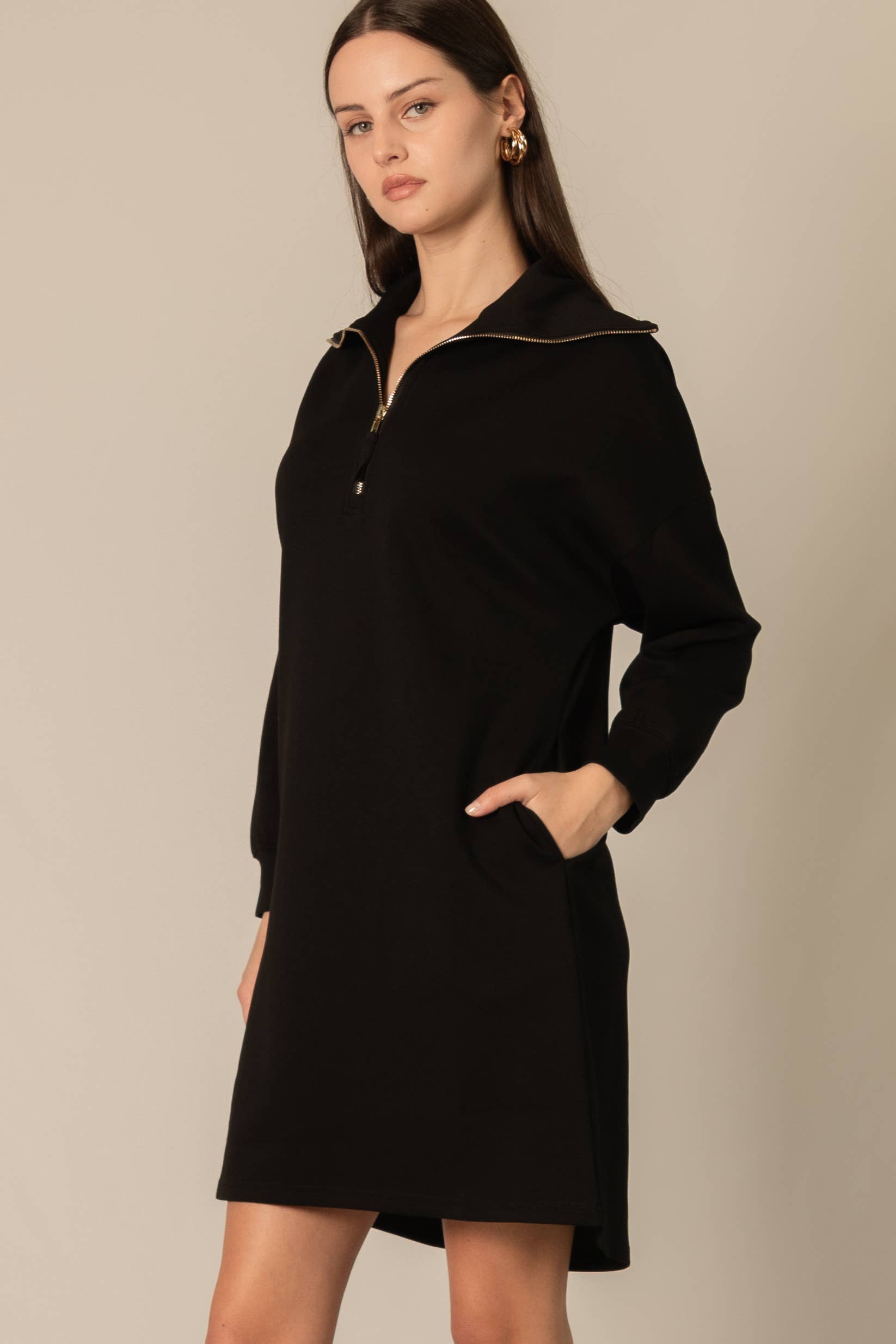 P. CILL - Wholesale Dress - Women's - P. CILL Butter Modal Quarter Zip Up Long Sleeve Dress4