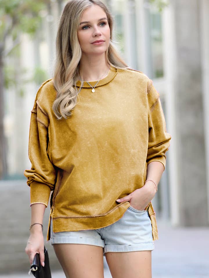 Washed French Terry Exposed hem Sweatshirt for wholesale by 42POPS
