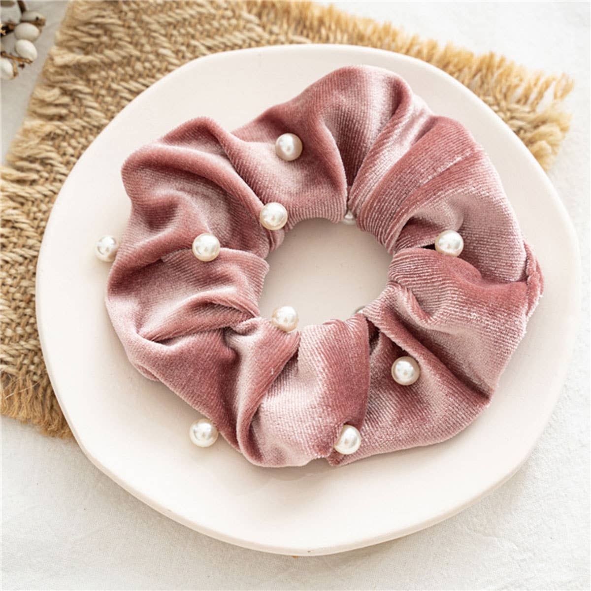 ACCITY - Wholesale Scrunchie - Women's - PEARL FUZZY HAIR SCRUNCHIES_CWAHA03827