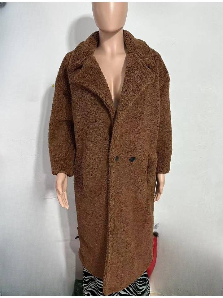 Rosa Clothing - Wholesale Fur/Faux Fur Coat - Women's - Plush long teddy fleece trench coat